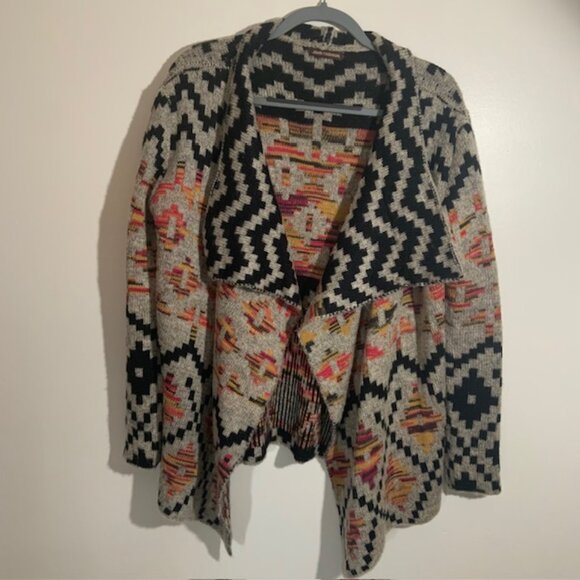 John Fashion Aztec Boho Open Front Long Sleeve Women's Sweater - Size L - Picture 2 of 8